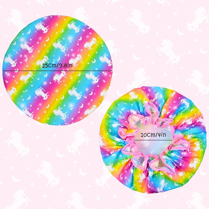 OlyPegic Kids Shower Cap, 3 Pcs Girls Shower Cap for Kids Reusable Waterproof Adjustable Large Hair Cap Unicorn Mermaid Rainbow Cute Hair Cover Hat - Image 3